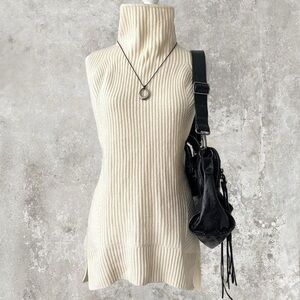 Vince Cream High Collar Ribbed Turtleneck Sweater